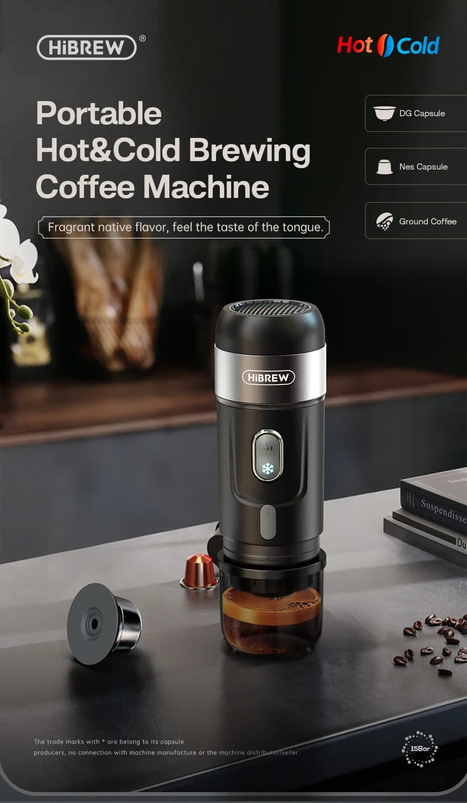 Cafetera portátil para cápsulas y café molido